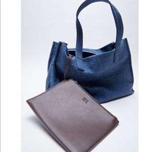 Zara Blue Denim  2 piece Tote Bag